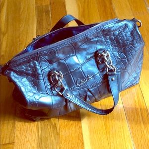Coach snake print leather handbag in metallic blue